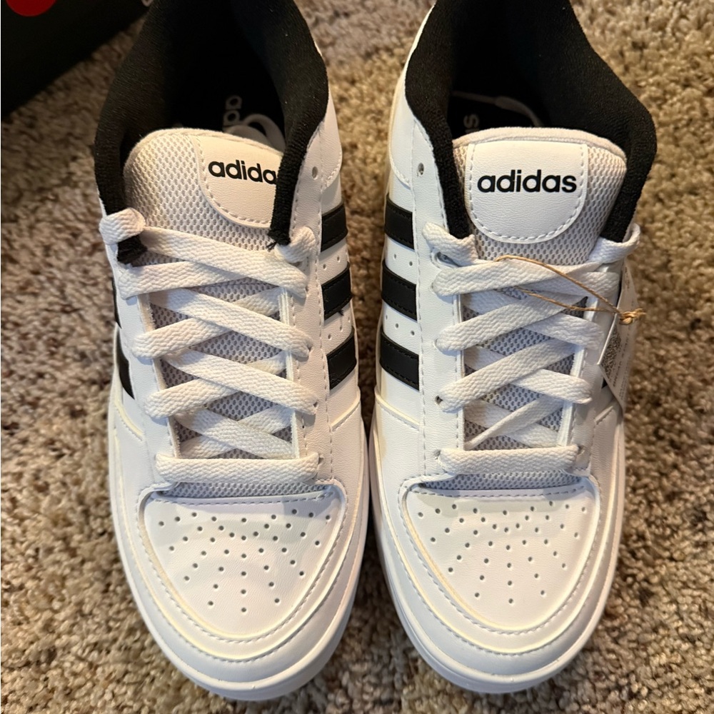 adidas White and Black Three-Stripe Low-Top Sneakers